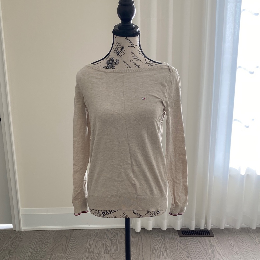 Tommy Hilfiger Cream Long Sleeve Boatneck Knit Top
